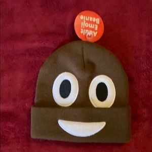 Brown and white emoji hat